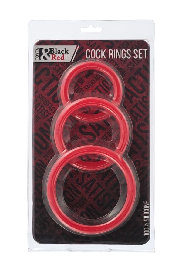 Censan Black & Red Penis Halkası Seti Silikon Kırmızı Ø6/5/4 cm