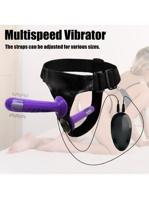 Censan Mor Double Dong Titreşimli Belden Bağlamalı Çift Taraflı Bisex Dildo Vibratör