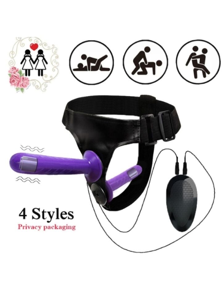 Censan Mor Double Dong Titreşimli Belden Bağlamalı Çift Taraflı Bisex Dildo Vibratör