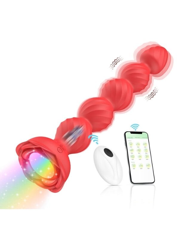 Censan Telefon Kontrollü Haley Rose Pulled Beads Anal Plug – Kırmızı