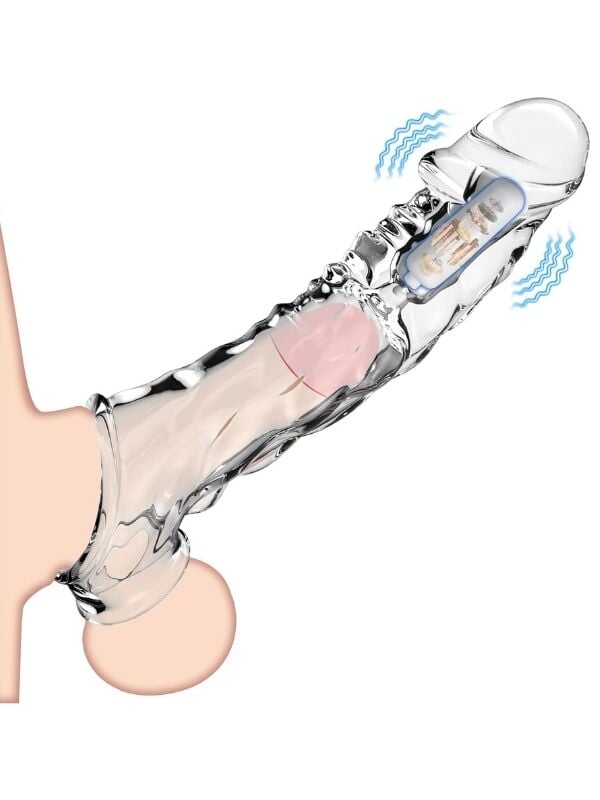 9 cm Şeffaf Penis Kılıfı – Halkalı Titreşimli Penis Uzatıcı