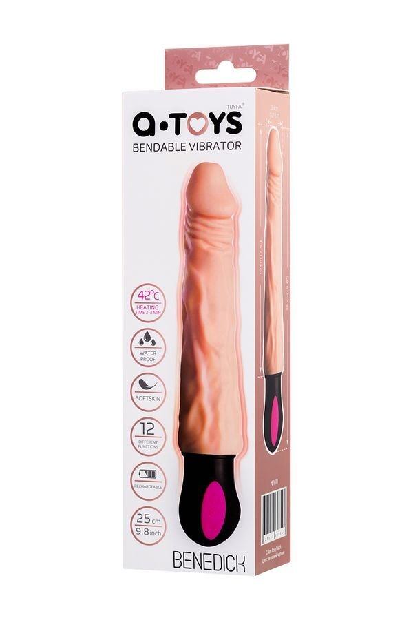 A-Toys by TOYFA Isıtmalı ve usb şarj ,Realistik Vibratörü, TPE, Ten, 25 cm