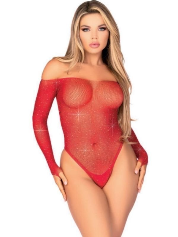 Censan Taşlı Kırmızı Fantazi Body Vücut Çorabı