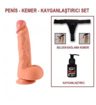 20 cm Belden Bağlamalı Çift Katmanlı Realistik Dildo Penis Set