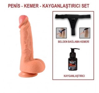 20 cm Belden Bağlamalı Çift Katmanlı Realistik Dildo Penis Set