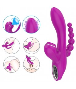 ABEL Şarjlı Anal Boncuklu Emiş Güçlü 3 in 1 G Spot Üçlü Vibratör - pembe