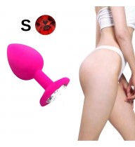 Parlak Kırmızı Mücevher Taşlı Silikon Pembe Anal Plug