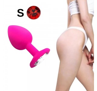 Parlak Kırmızı Mücevher Taşlı Silikon Pembe Anal Plug