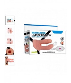 Unisex Çift Taraflı 15.2cm İçi Boş Belden Bağlamalı Titreşimli Protez Penis